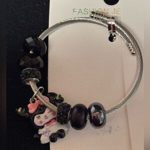 Stainless Steel Kuromi Black and Silver Charm Adjustable Bracelet